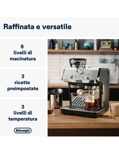 De’Longhi Dedica Arte La Specialista Arte - Macchina per Caffè in chicchi Manuale, Montalatte manuale, 1400W, Metal Black