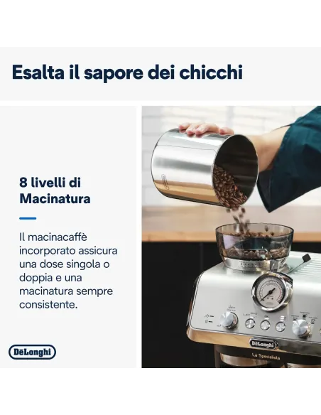 De’Longhi Dedica Arte La Specialista Arte - Macchina per Caffè in chicchi Manuale, Montalatte manuale, 1400W, Metal Black