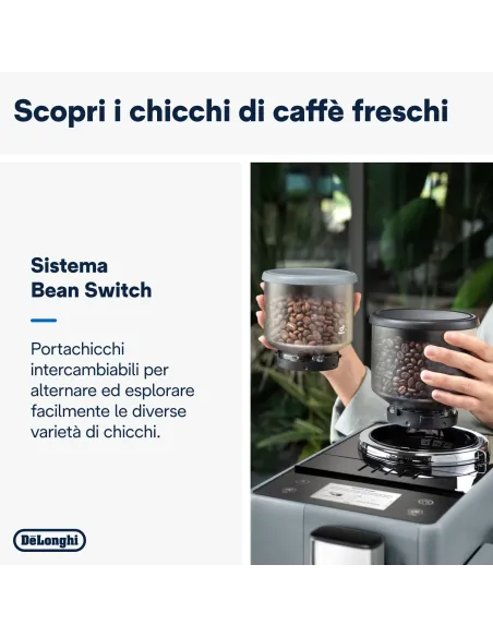 De’Longhi Rivelia - Macchina Automatica per Caffè in Chicchi, 16 Bevande one touch, Display touch, Grigio (EXAM440.55.G)