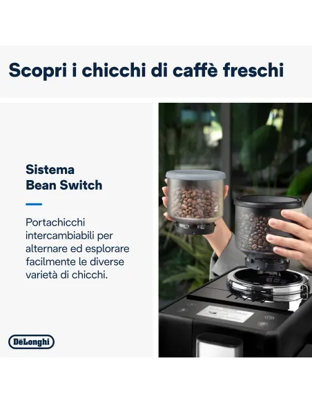 De’Longhi Rivelia - Macchina Automatica per Caffè in Chicchi, 8 Bevande one touch, Display touch, Nero (EXAM440.35.B)