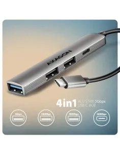 Axagon HUB USB HUE-STC, 4x USB ALU STRIP hub, 1x USB-A 5Gbps, 2x USB-A & 1x USB-C 480Mbps, kabel USB-C 12cm USB 3.2 Gen 1 (3.1 2