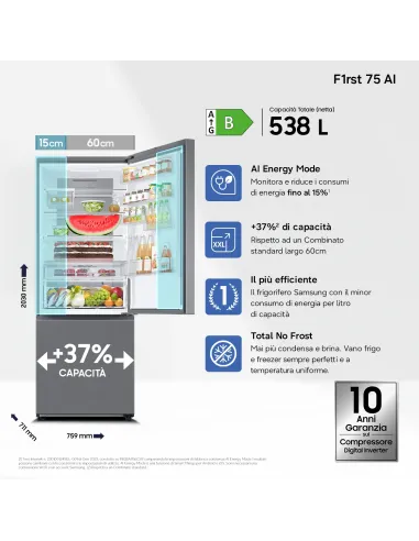 Samsung Frigorifero Combinato largo 75cm 538L RB53DG706BS9EF