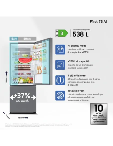 Samsung Frigorifero Combinato largo 75cm 538L RB53DG706BS9EF