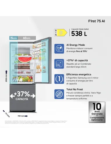 Samsung RB53DG703DS9 Libera installazione 538 L Acciaio inox
