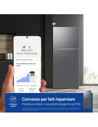 Samsung RT38CG6624S9 frigorifero Doppia Porta EcoFlex AI Libera installazione con congelatore Wifi 393 L Classe E, Inox