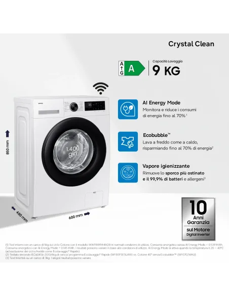Samsung WW90DG5G34AEET lavatrice Caricamento frontale 9 kg 1400 Giri min Bianco
