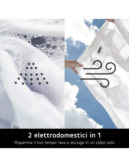 LG W4NX1085NWB Lavasciuga 8 5kg Serie X1, Classe A E, 6 Motion Direct Drive, Wi-Fi, 1400 giri, Allergy Care, Bianca