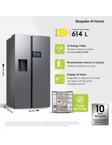 Samsung Frigorifero Side By Side AI Home 621L RS90F65EDTEF