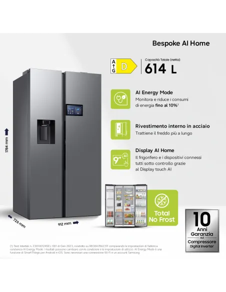 Samsung Frigorifero Side By Side AI Home 621L RS90F65EDTEF