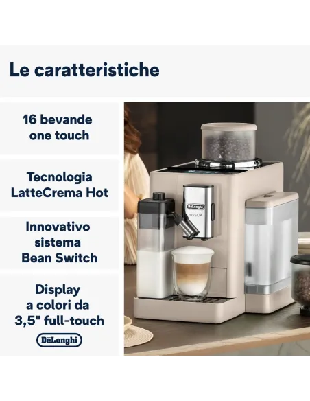 De’Longhi Rivelia - Macchina Automatica per Caffè in Chicchi, 16 bevande one-touch, Display touch Beige (EXAM440.55.BG)