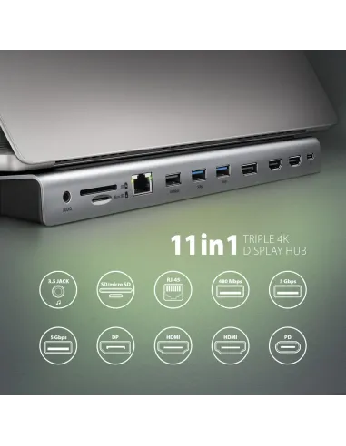 Axagon HMC-4KX3 replicatore di porte e docking station per laptop Cablato USB 3.2 Gen 1 (3.1 Gen 1) Type-C Grigio
