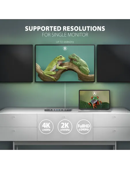 Axagon HMC-4KX3 replicatore di porte e docking station per laptop Cablato USB 3.2 Gen 1 (3.1 Gen 1) Type-C Grigio