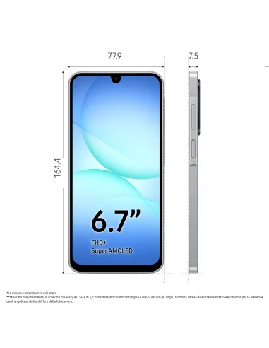 Samsung Galaxy A17 5G, Android 15, Display sAMOLED 6.7", 8GB RAM, 256GB, Batteria 5.000 mAh, Resistenza IP54, Memoria