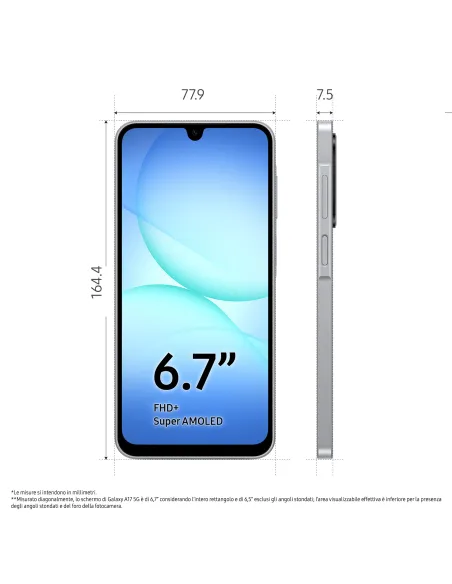 Samsung Galaxy A17 5G, Android 15, Display sAMOLED 6.7", 8GB RAM, 256GB, Batteria 5.000 mAh, Resistenza IP54, Memoria