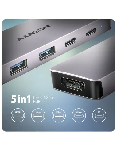 Axagon HMC-5H60 replicatore di porte e docking station per laptop Cablato USB 3.2 Gen 1 (3.1 Gen 1) Type-C Grigio