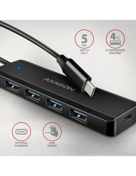 Axagon HUE-C1C hub di interfaccia USB 3.2 Gen 1 (3.1 Gen 1) Type-C 5000 Mbit s Nero
