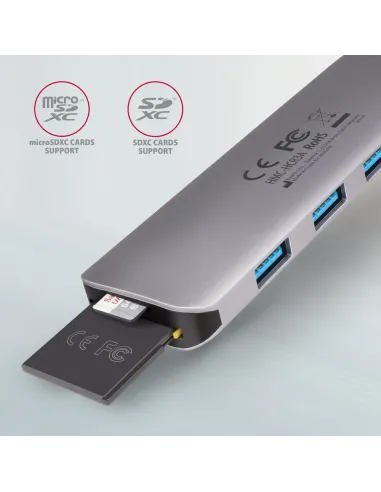 Axagon HMC-HCR3A 3x USB-A+ HDMI+ SD microSD USB-C 3.2 Gen 1 hub 20cm Cablato USB 3.2 Gen 1 (3.1 Gen 1) Type-C Grigio