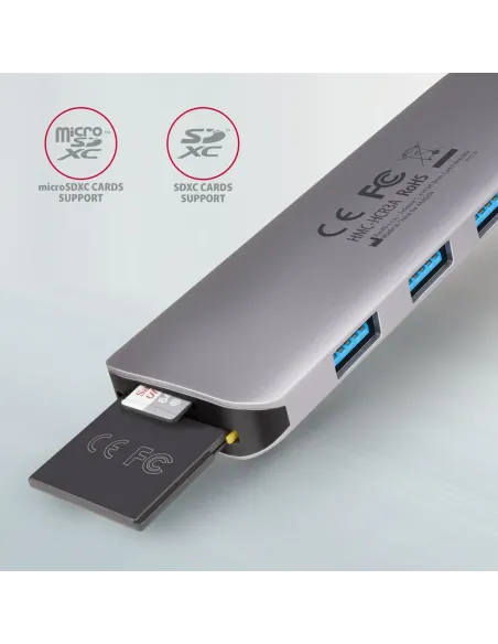 Axagon HMC-HCR3A 3x USB-A+ HDMI+ SD microSD USB-C 3.2 Gen 1 hub 20cm Cablato USB 3.2 Gen 1 (3.1 Gen 1) Type-C Grigio