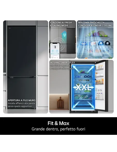 LG GBBS323CPY Frigorifero combinato Fit & Max 60cm, Classe C, 375L, AI Inverter, Prime Silver