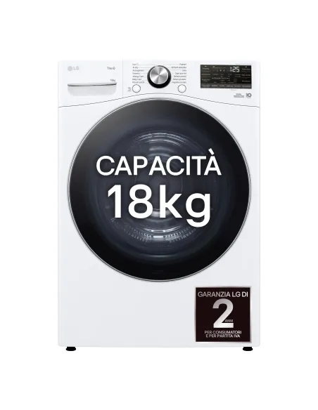 LG RH18U8AVCW Asciugatrice 18kg Pompa di calore DUAL Inverter Classe D, Motore Direct Drive, AI Dry, Wi-Fi, Bianca
