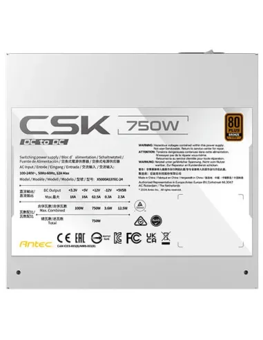 Antec CSK750DC WHITE alimentatore per computer 750 W 24-pin ATX ATX Nero