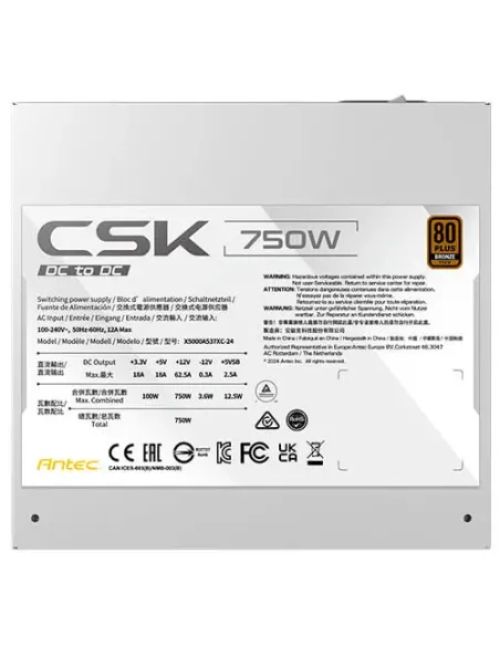 Antec CSK750DC WHITE alimentatore per computer 750 W 24-pin ATX ATX Nero