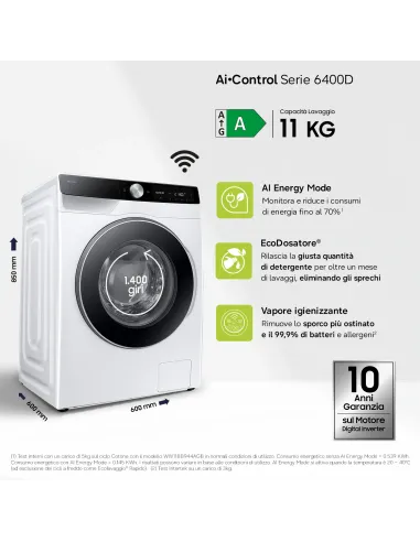 Samsung WW11DG6B85LK lavatrice Caricamento frontale 11 kg 1400 Giri min Bianco