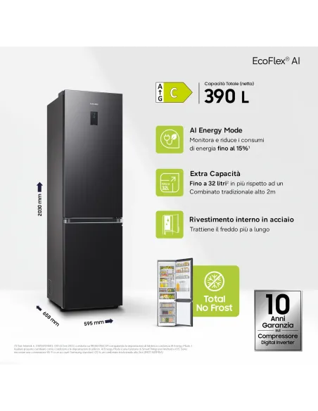 Samsung RB38C776CB1 Libera installazione 390 L Grafite, Acciaio inox