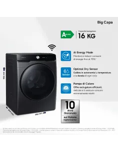 Samsung DV16DG8600BVU3 asciugatrice Libera installazione Caricamento frontale 16 kg Nero 2