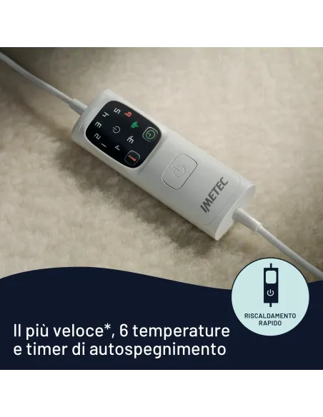 Imetec Scaldasonno Adapto singolo 150 x 80 cm, basso consumo, riscaldamento rapido, temperatura personalizzata, 100% lana e