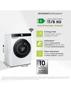 Samsung WD11DG6B85BK lavasciuga Libera installazione Caricamento frontale Bianco 2