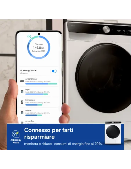 Samsung WD11DG6B85BK lavasciuga Libera installazione Caricamento frontale Bianco