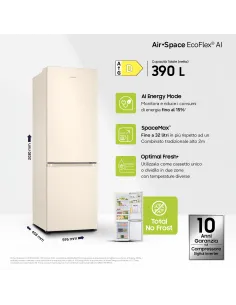 Samsung RB38C603DEL frigorifero Combinato EcoFlex AI Libera installazione con congelatore Wifi 2m 390 L Classe D, Sabbia 2