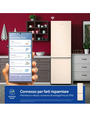 Samsung RB38C603DEL frigorifero Combinato EcoFlex AI Libera installazione con congelatore Wifi 2m 390 L Classe D, Sabbia