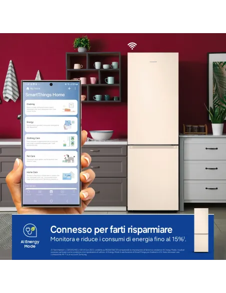Samsung RB38C603DEL frigorifero Combinato EcoFlex AI Libera installazione con congelatore Wifi 2m 390 L Classe D, Sabbia