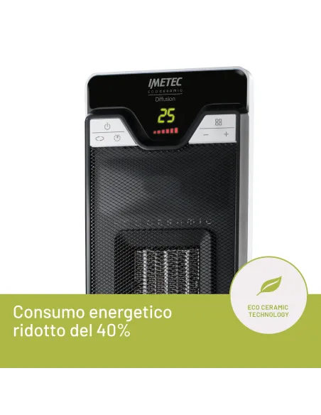 Imetec Eco Ceramic, Termoventilatore, Stufetta elettrica, Tecnologia ceramica, Basso consumo energetico, Silenzioso, 3 livelli
