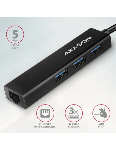 Axagon HMC-GL3A USB-C-Hub 3x USB-A Gbit-LAN schwarz Cablato USB 3.2 Gen 1 (3.1 Gen 1) Type-C Nero