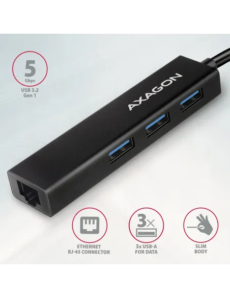 Axagon HMC-GL3A USB-C-Hub 3x USB-A Gbit-LAN schwarz Cablato USB 3.2 Gen 1 (3.1 Gen 1) Type-C Nero
