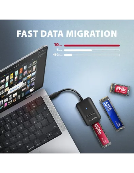 Axagon ADM2-CM contenitore di unità di archiviazione Box esterno SSD Nero M.2 Alimentazione USB