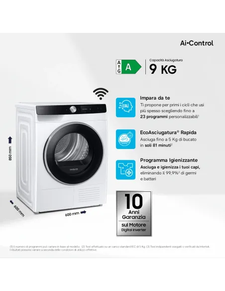 Samsung DV90DG6845LKU3 asciugatrice Libera installazione Caricamento frontale 9 kg Bianco
