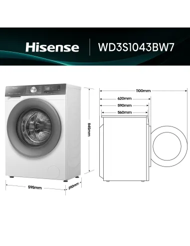 Hisense WD3S1043BW7 lavasciuga Libera installazione Caricamento frontale Bianco