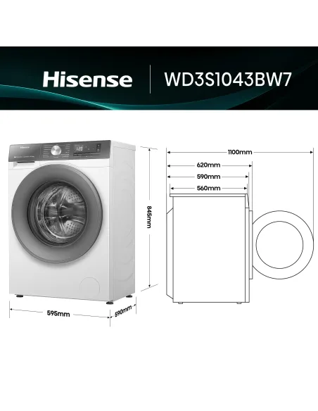 Hisense WD3S1043BW7 lavasciuga Libera installazione Caricamento frontale Bianco