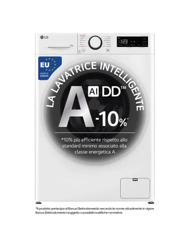 LG F4R3010NSWW Lavatrice 10kg AI DD, Classe A-10%, 1400 giri, Lavaggio a vapore