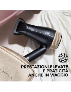 Bellissima Imetec B-Travel Asciugacapelli da viaggio, portatile e compatto, 1400 W, manico pieghevole, doppio voltaggio, 2