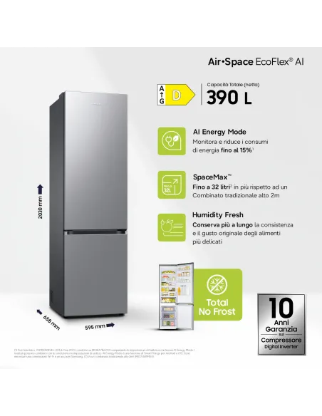 Samsung RB38C600DSA Libera installazione 390 L Acciaio inox