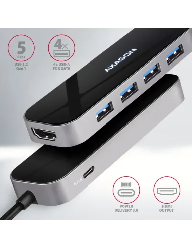 Axagon HMC-6H4A replicatore di porte e docking station per laptop Cablato USB 3.2 Gen 1 (3.1 Gen 1) Type-C Nero, Grigio