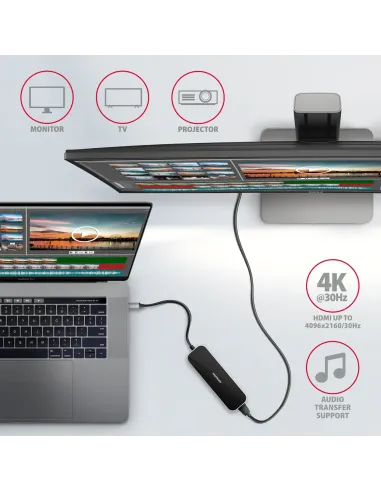 Axagon HMC-6H4A replicatore di porte e docking station per laptop Cablato USB 3.2 Gen 1 (3.1 Gen 1) Type-C Nero, Grigio