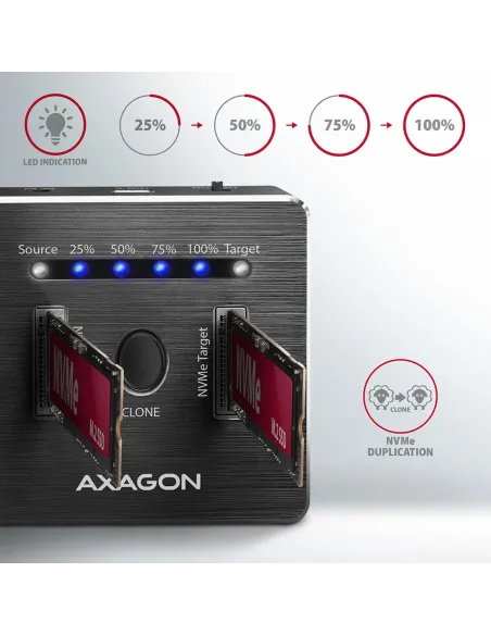 Axagon ADSA-M2C docking station per unità di archiviazione USB 3.2 Gen 2 (3.1 Gen 2) Type-C Nero