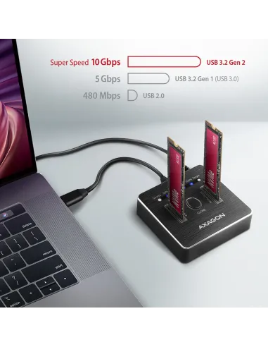Axagon ADSA-M2C docking station per unità di archiviazione USB 3.2 Gen 2 (3.1 Gen 2) Type-C Nero