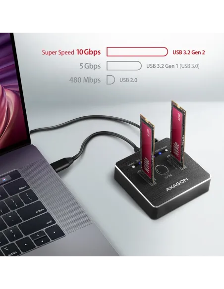 Axagon ADSA-M2C docking station per unità di archiviazione USB 3.2 Gen 2 (3.1 Gen 2) Type-C Nero